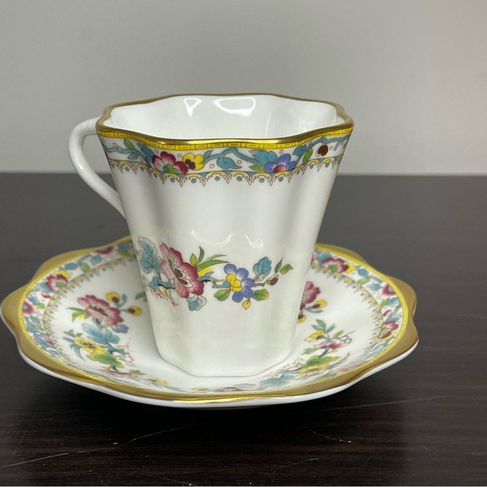 Floral Gold-Trimmed Demitasse and Saucer Set